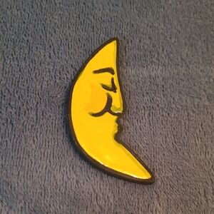 Whimsical Artisan Yellow Moon Ceramic Brooch